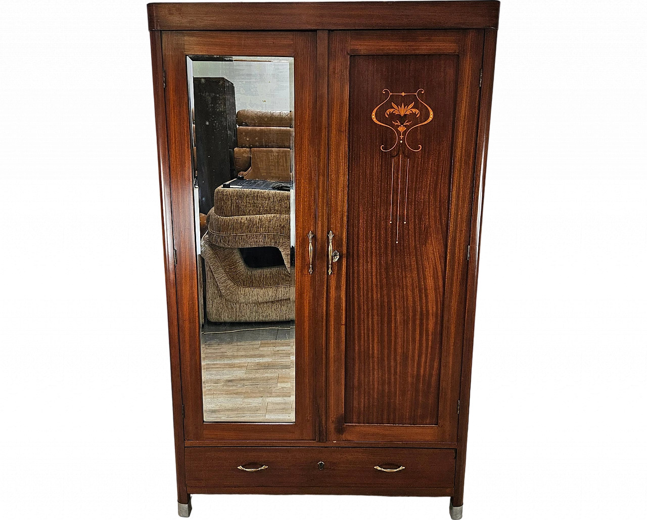 Two-door wardrobe with mirror and internal shelves, early 20th century 34