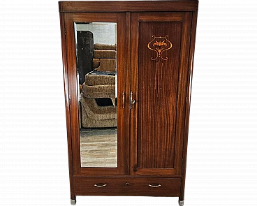 Two-door wardrobe with mirror and internal shelves, early 20th century