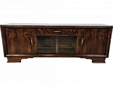 Art Deco dressing table in walnut with sliding glass, 1940s