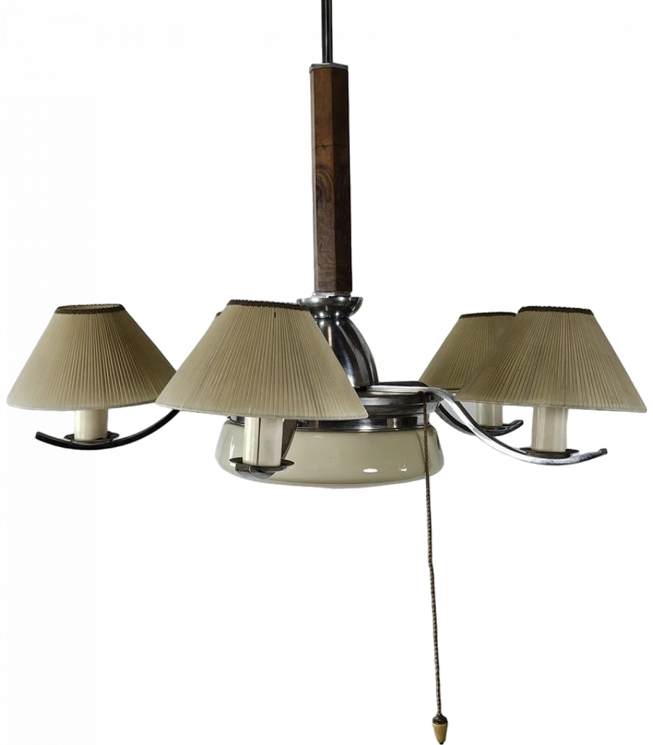 Large Art Deco chandelier in briar, steel and glass, 1930s 25