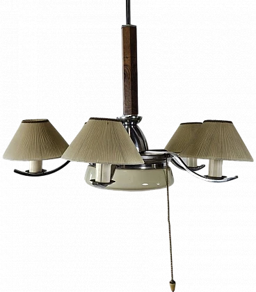 Large Art Deco chandelier in briar, steel and glass, 1930s