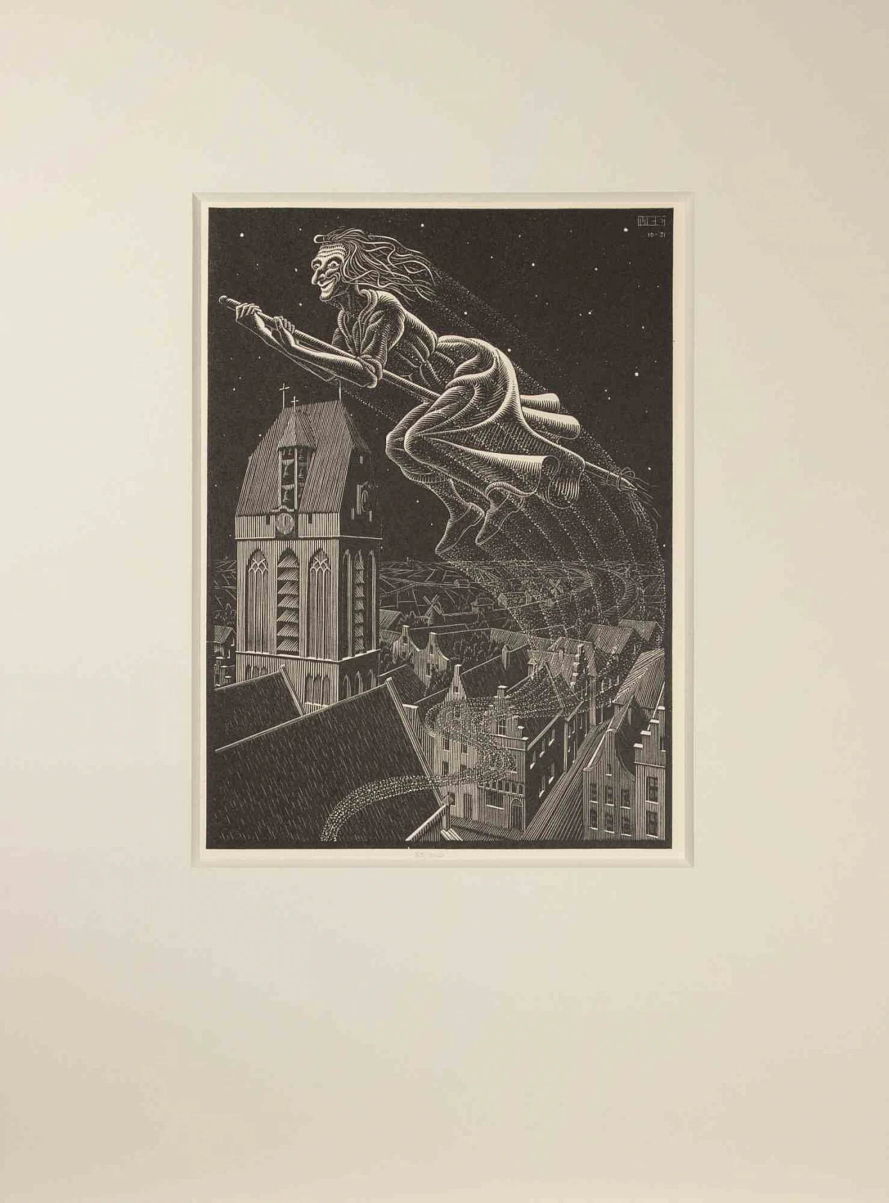 Maurits Cornelis Escher, Flying Witch, Woodcut 1920s-1930s 2