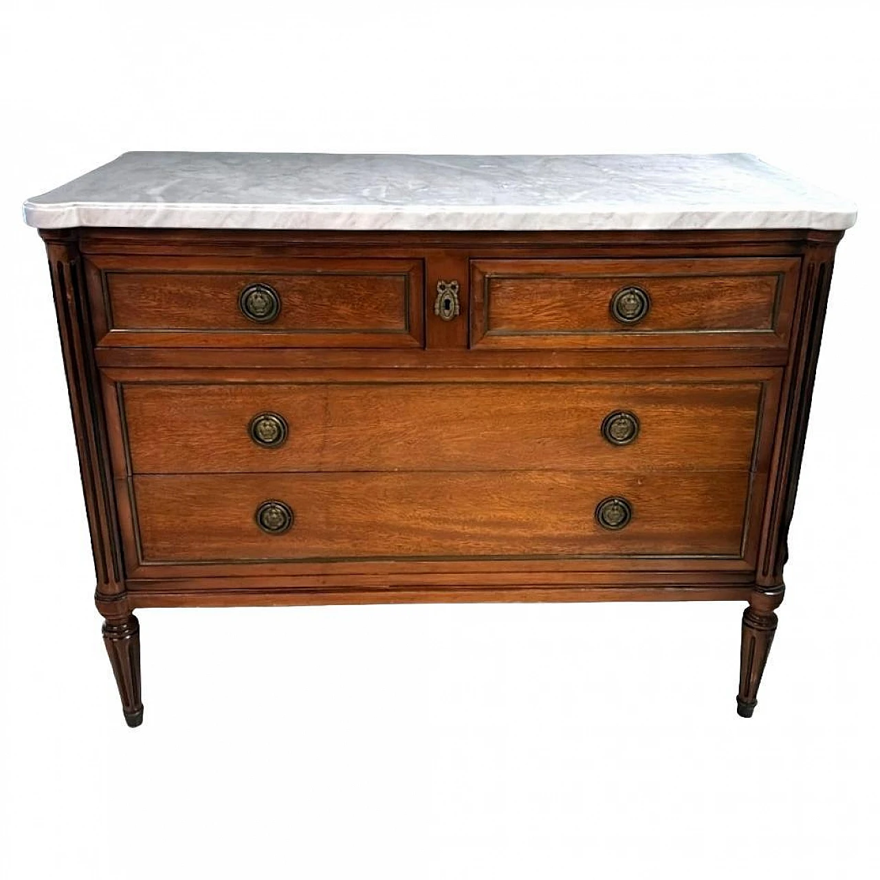 Louis XVI wooden chest of drawers with marble top, early 20th century 1