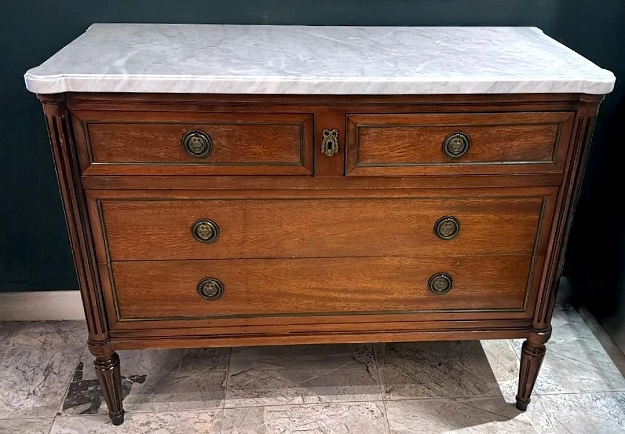 Louis XVI wooden chest of drawers with marble top, early 20th century 2