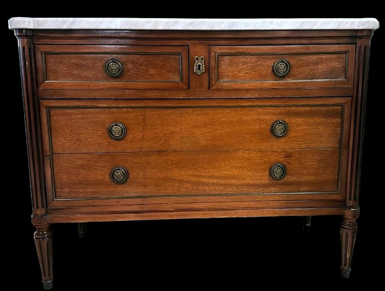 Louis XVI wooden chest of drawers with marble top, early 20th century 3