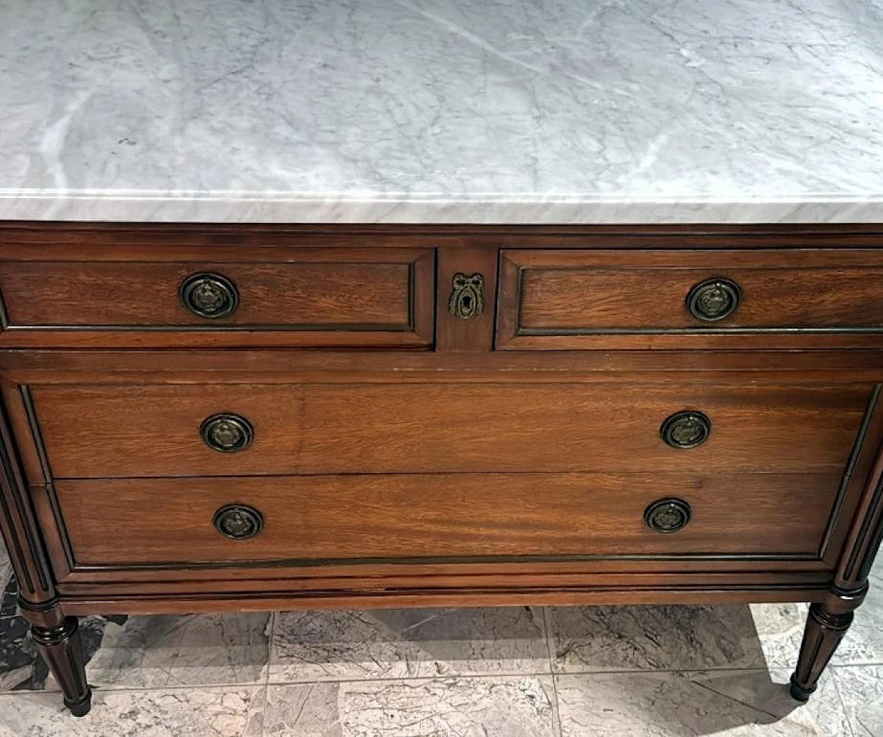 Louis XVI wooden chest of drawers with marble top, early 20th century 4