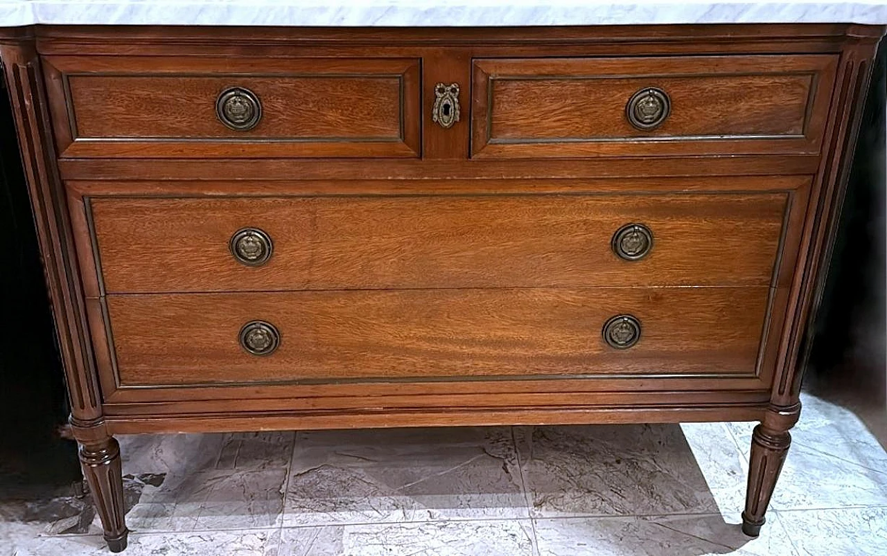 Louis XVI wooden chest of drawers with marble top, early 20th century 5