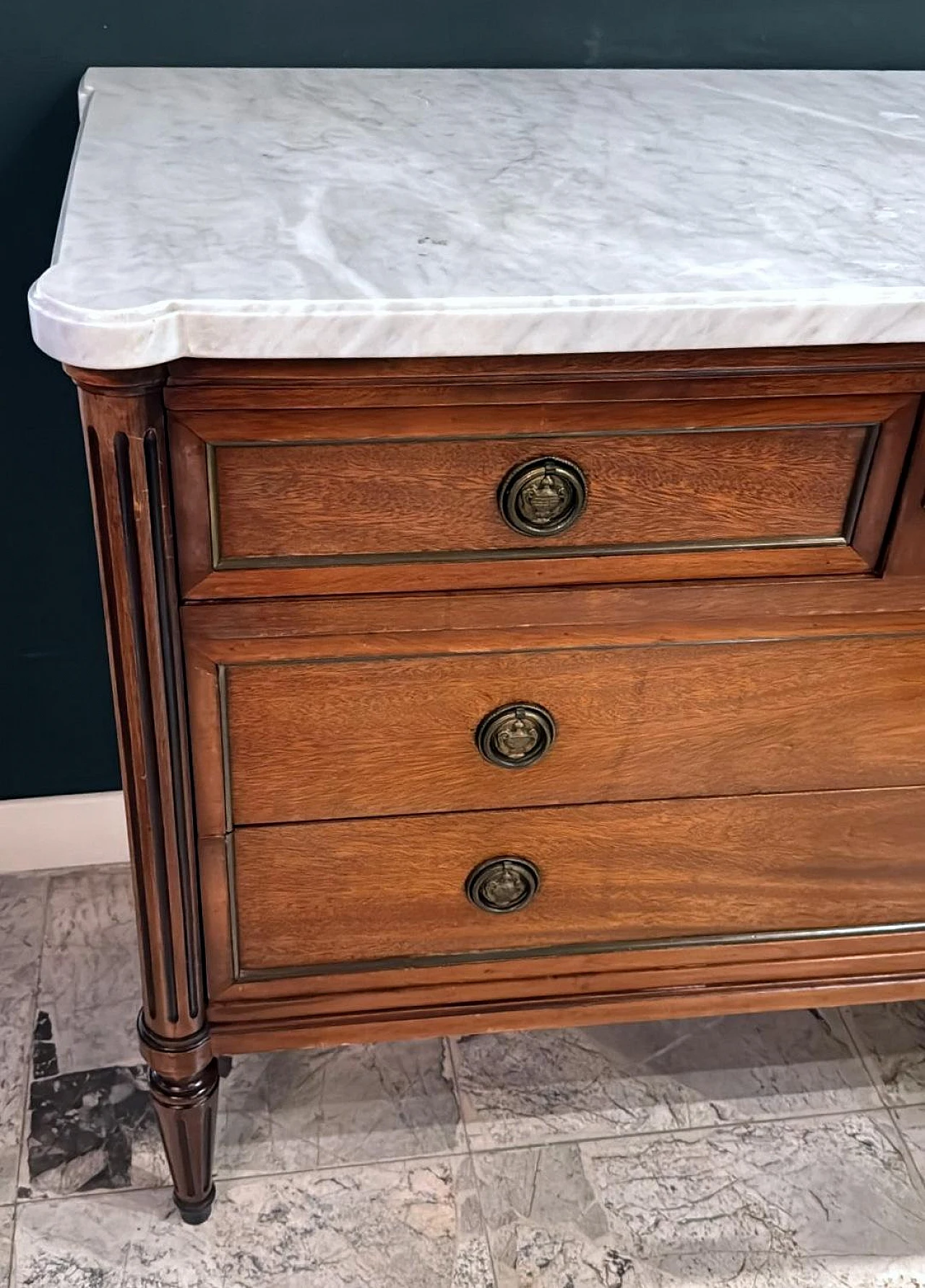 Louis XVI wooden chest of drawers with marble top, early 20th century 8