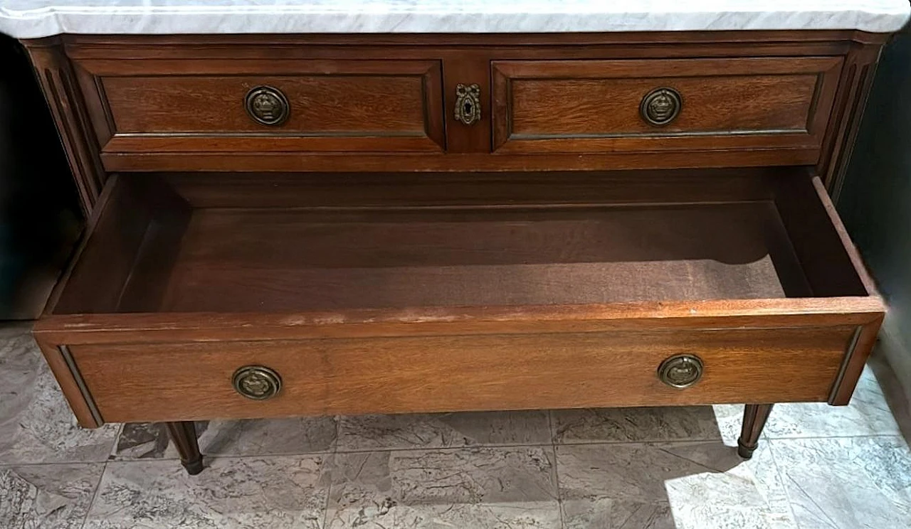 Louis XVI wooden chest of drawers with marble top, early 20th century 10