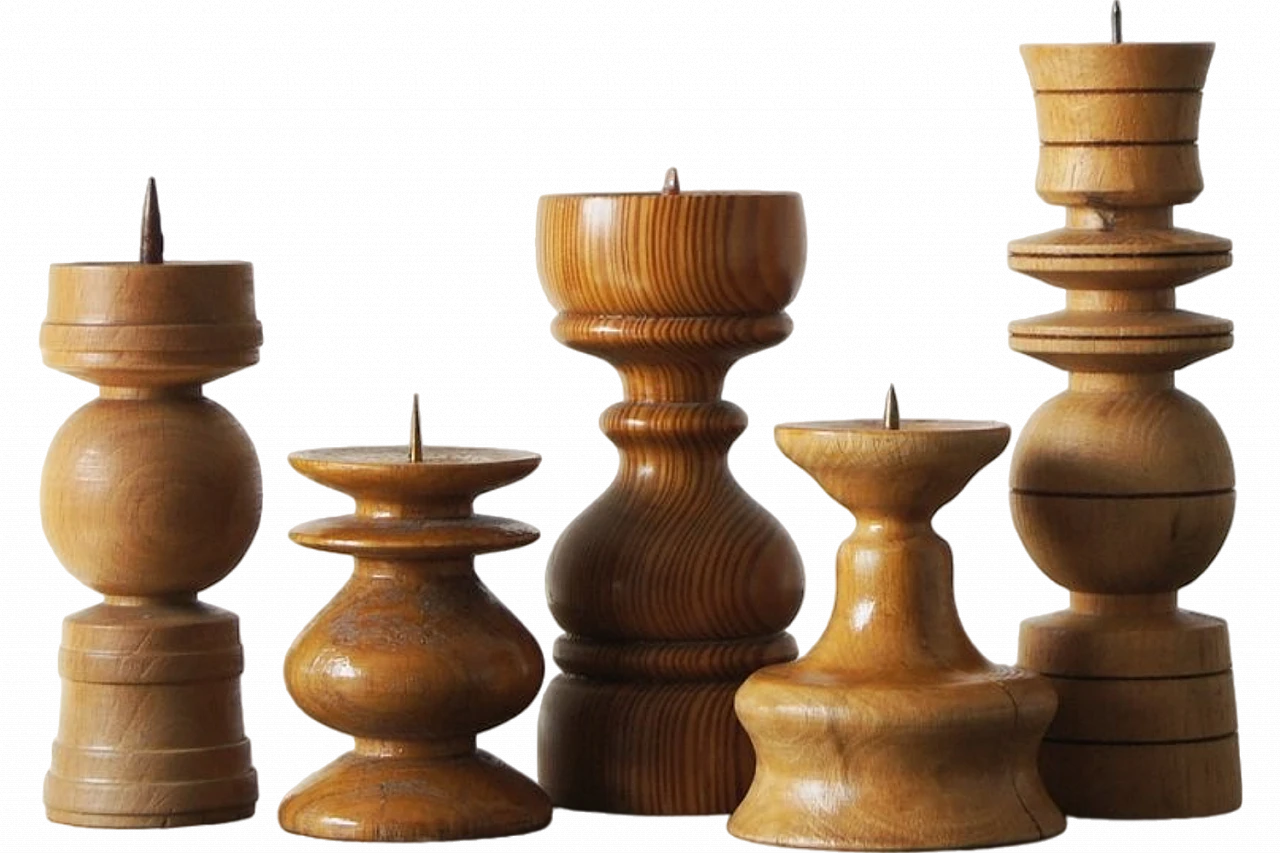 5 Scandinavian wooden candleholders, 1970s 4