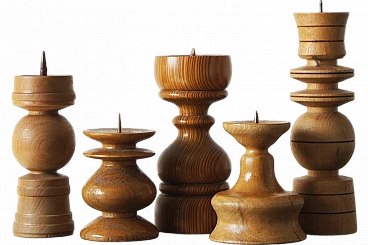 5 Scandinavian wooden candleholders, 1970s