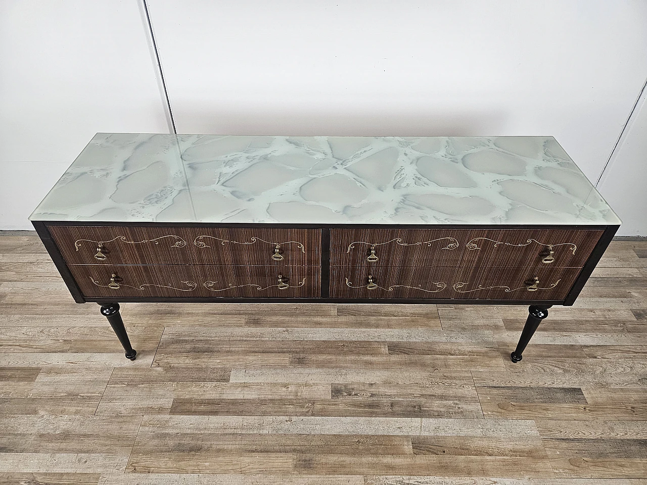 Chest of drawers with blue glass, 1960s 2