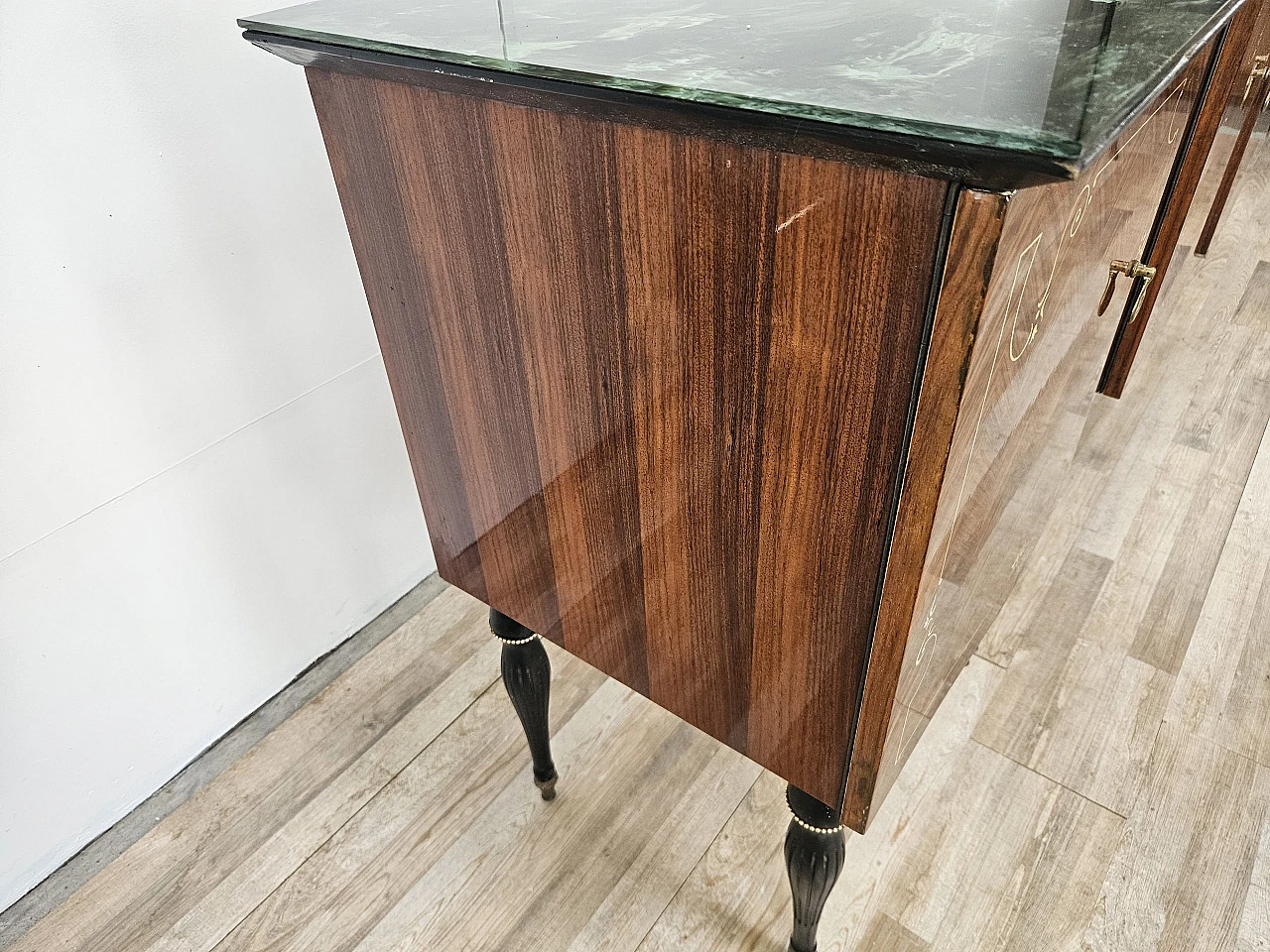 Mid Century sideboard mahogany and maple with glass, 50s 3