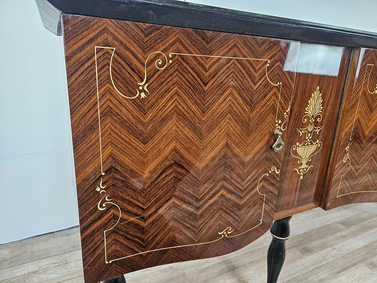 Mid Century sideboard mahogany and maple with glass, 50s 17