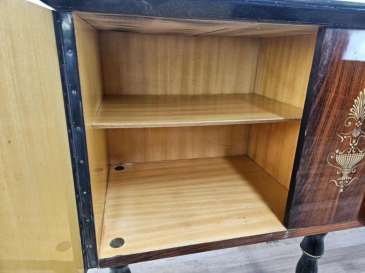 Mid Century sideboard mahogany and maple with glass, 50s 18