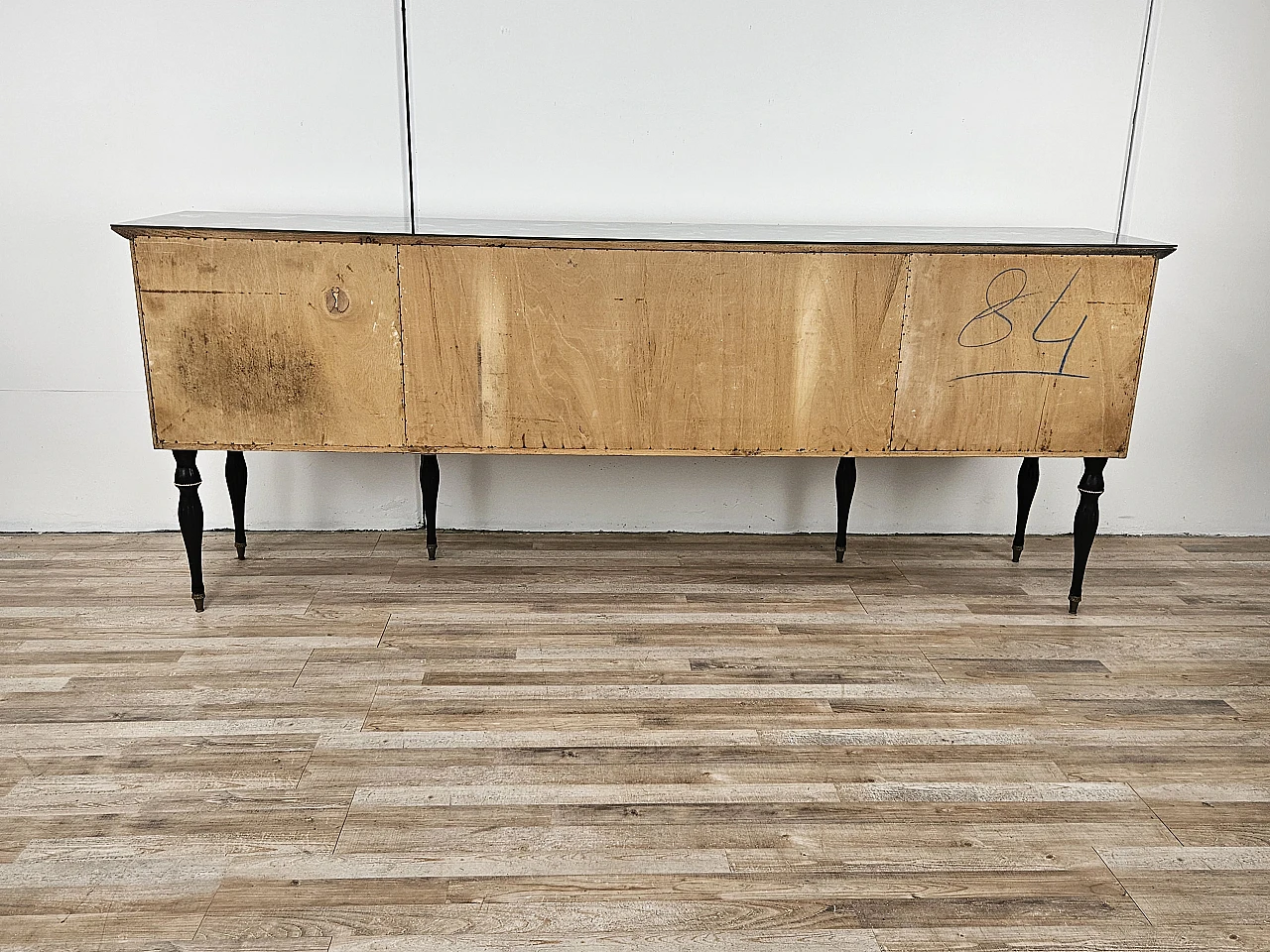 Mid Century sideboard mahogany and maple with glass, 50s 32