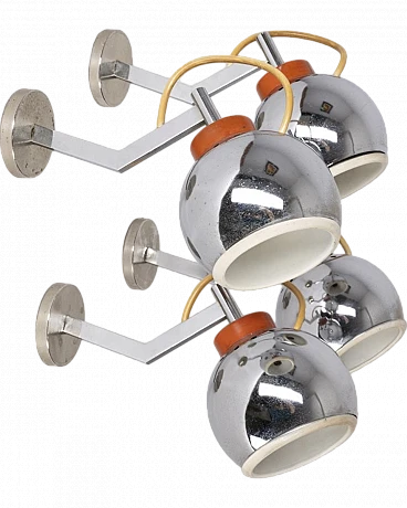 4 Wall lamps in chrome metal, 1970s