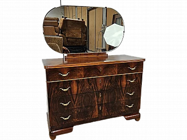 Art Deco walnut and maple dresser with mirror, 1940s