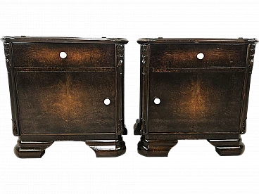 Pair of Art Deco walnut bedside tables, 1940s