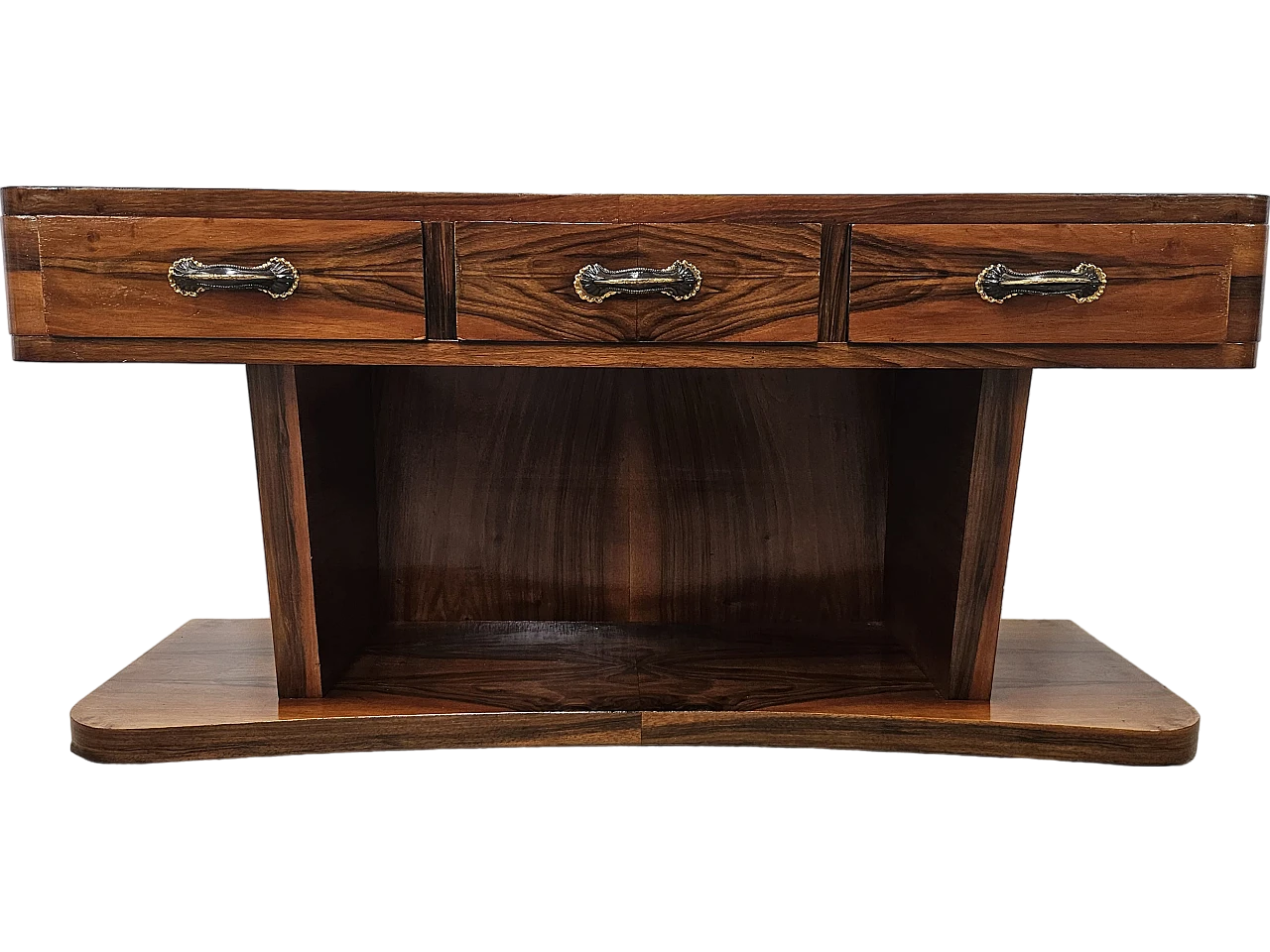 Art Deco briarwood console table with three drawers, 1930s 35