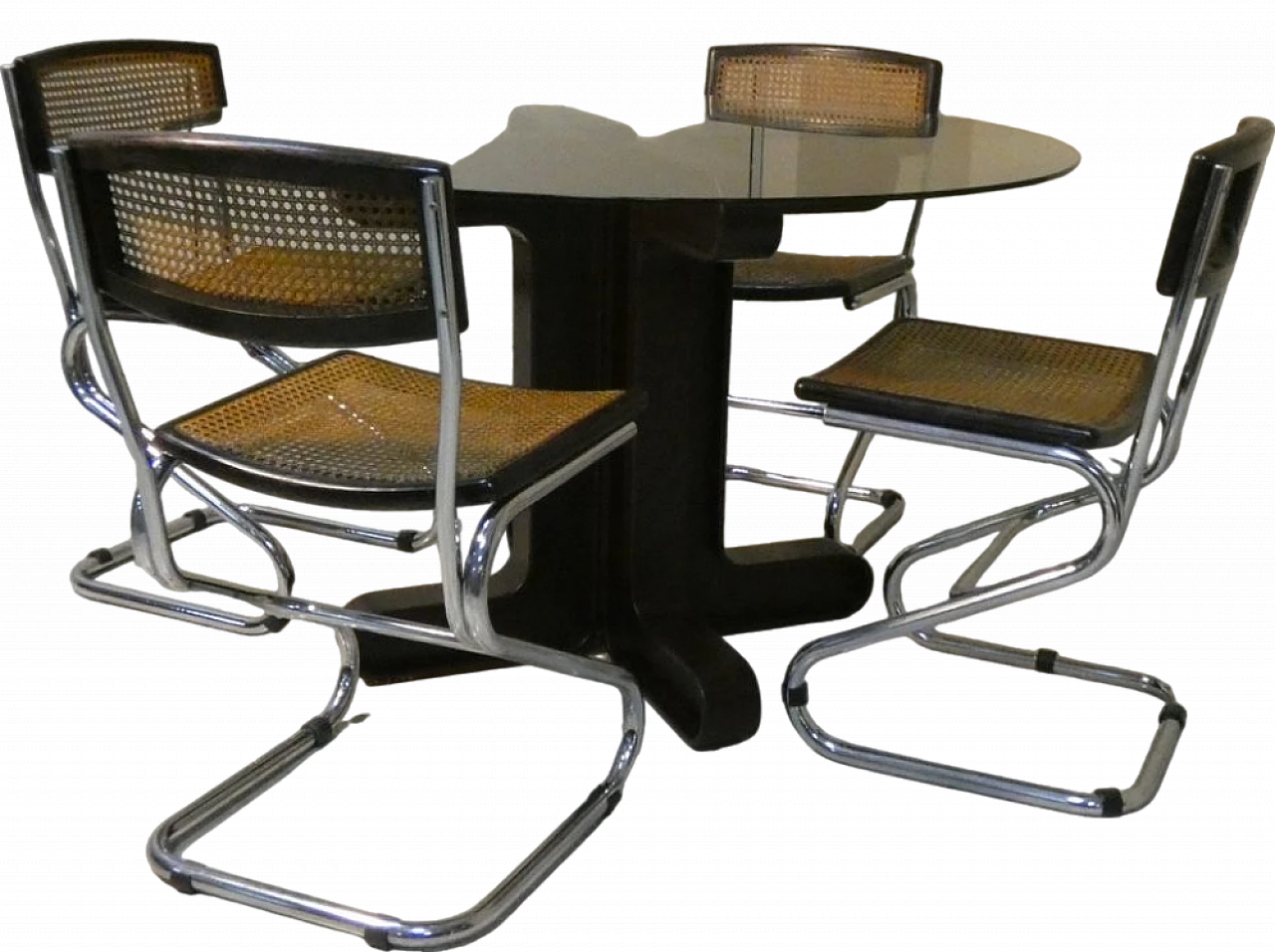 Glass table with 4 Vienna straw and steel chairs, 1970s 25