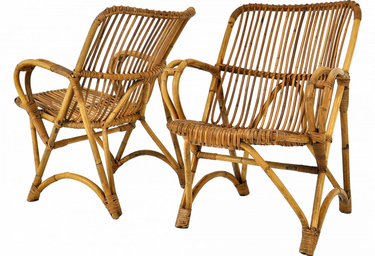 Pair of rattan armchairs, 1960s 11