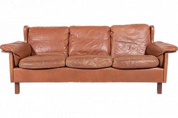 Danish cognac leather wing sofa, 1970s