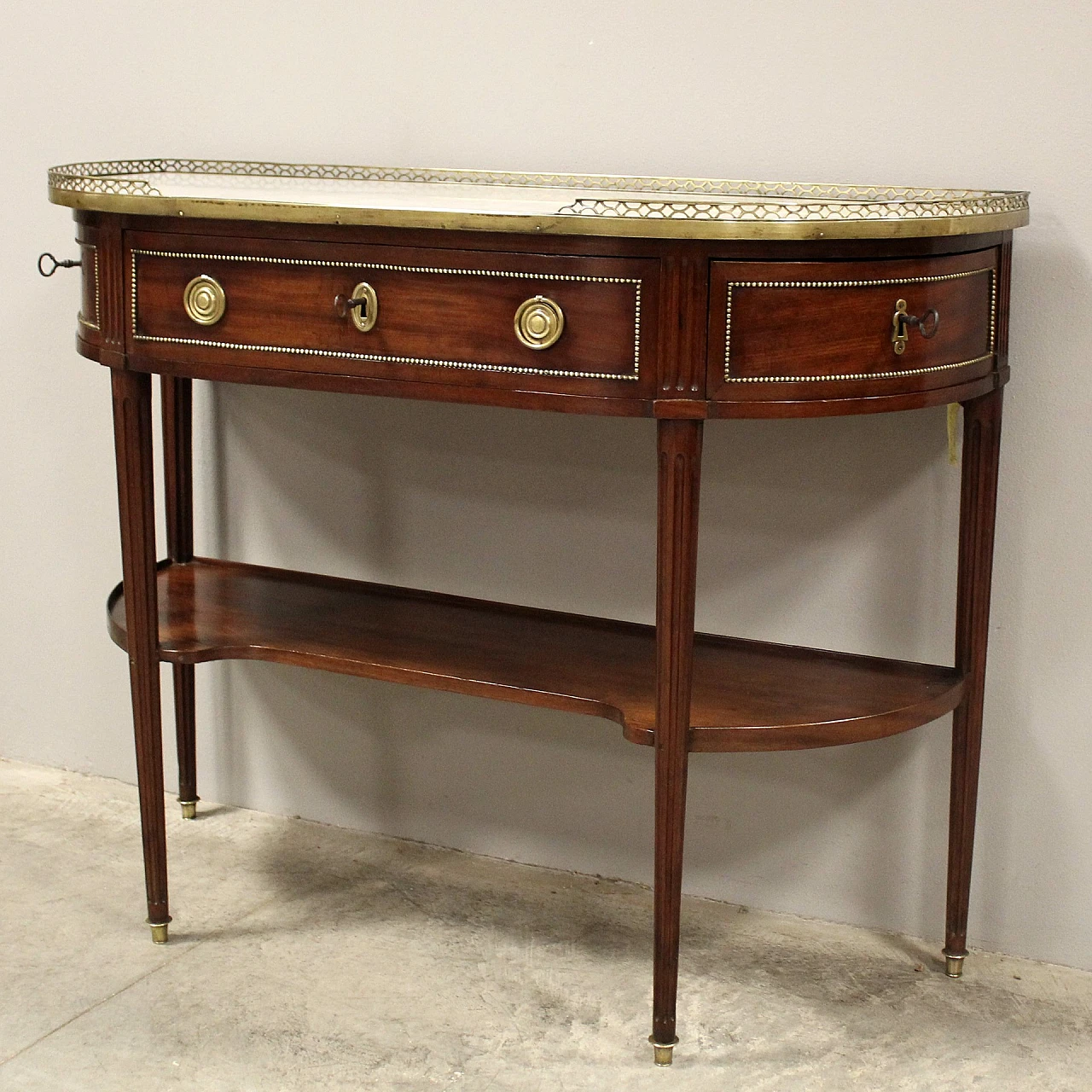 Louis XVI console table in mahogany and marble, 19th century 1