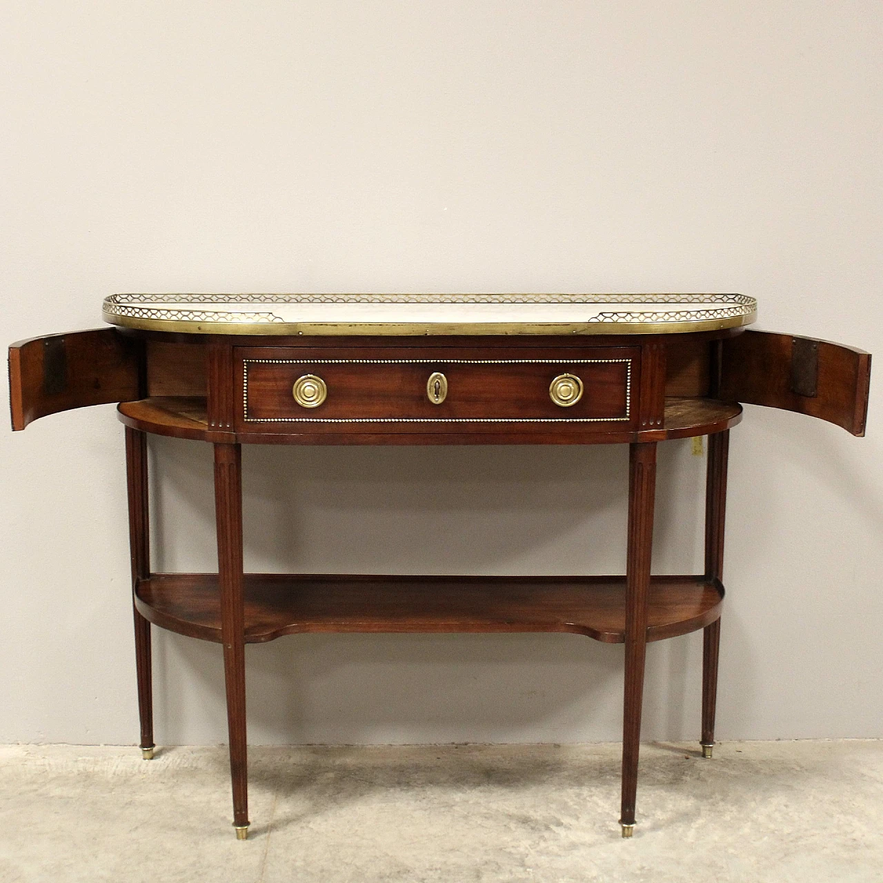 Louis XVI console table in mahogany and marble, 19th century 8