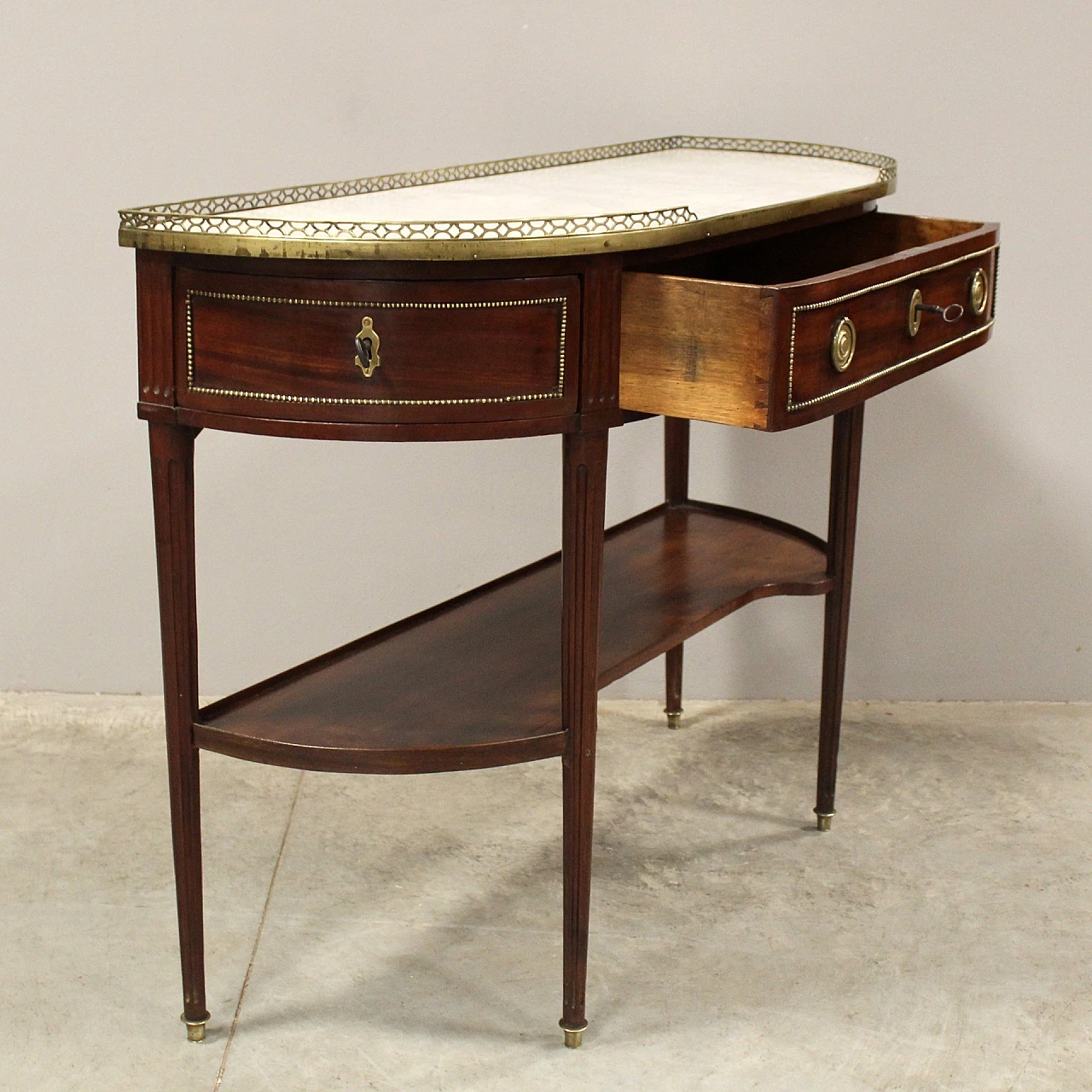 Louis XVI console table in mahogany and marble, 19th century 9