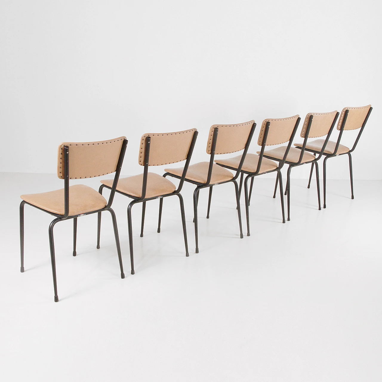 6 Iron and imitation leather chairs by Doro Cuneo, 1960s 3