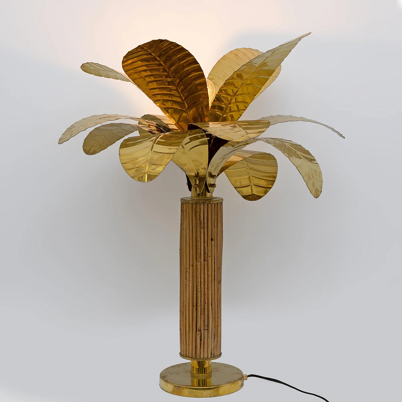 Pair of brass and rattan lamps, 1970s 6