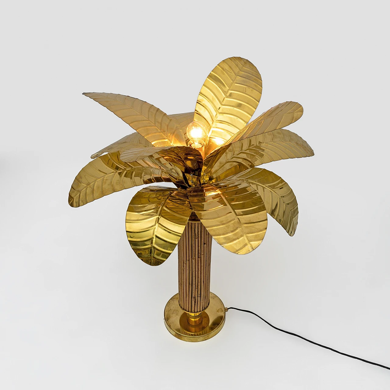 Pair of brass and rattan lamps, 1970s 8