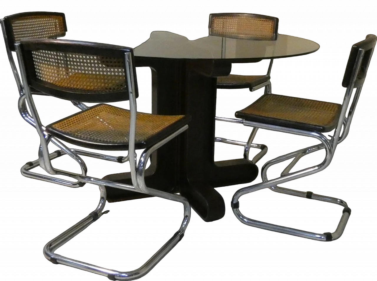 Glass table with 4 Vienna straw and steel chairs, 1970s 26