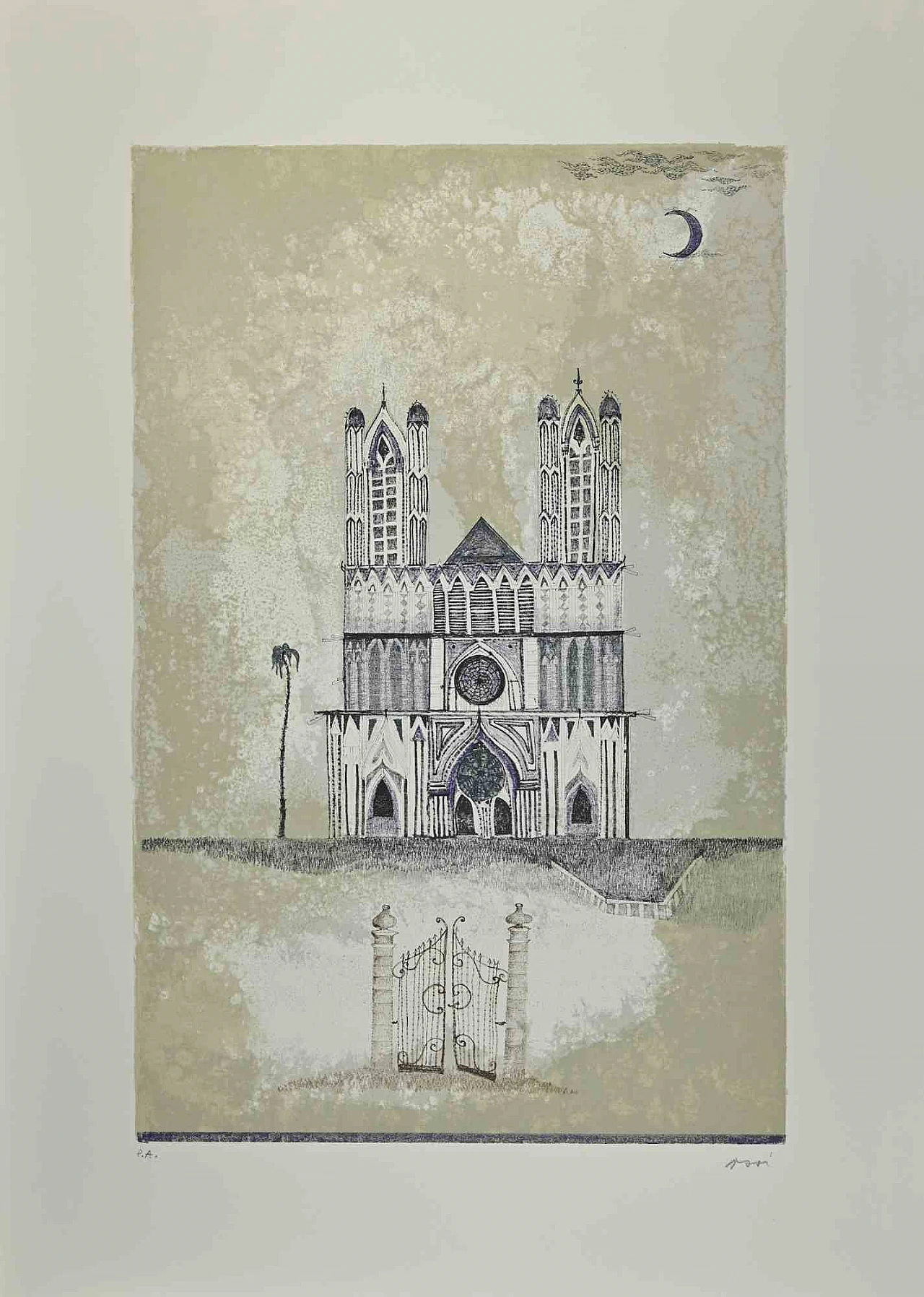 Ossi Czinner, Cathedral, Lithograph 1960s-1970s 1