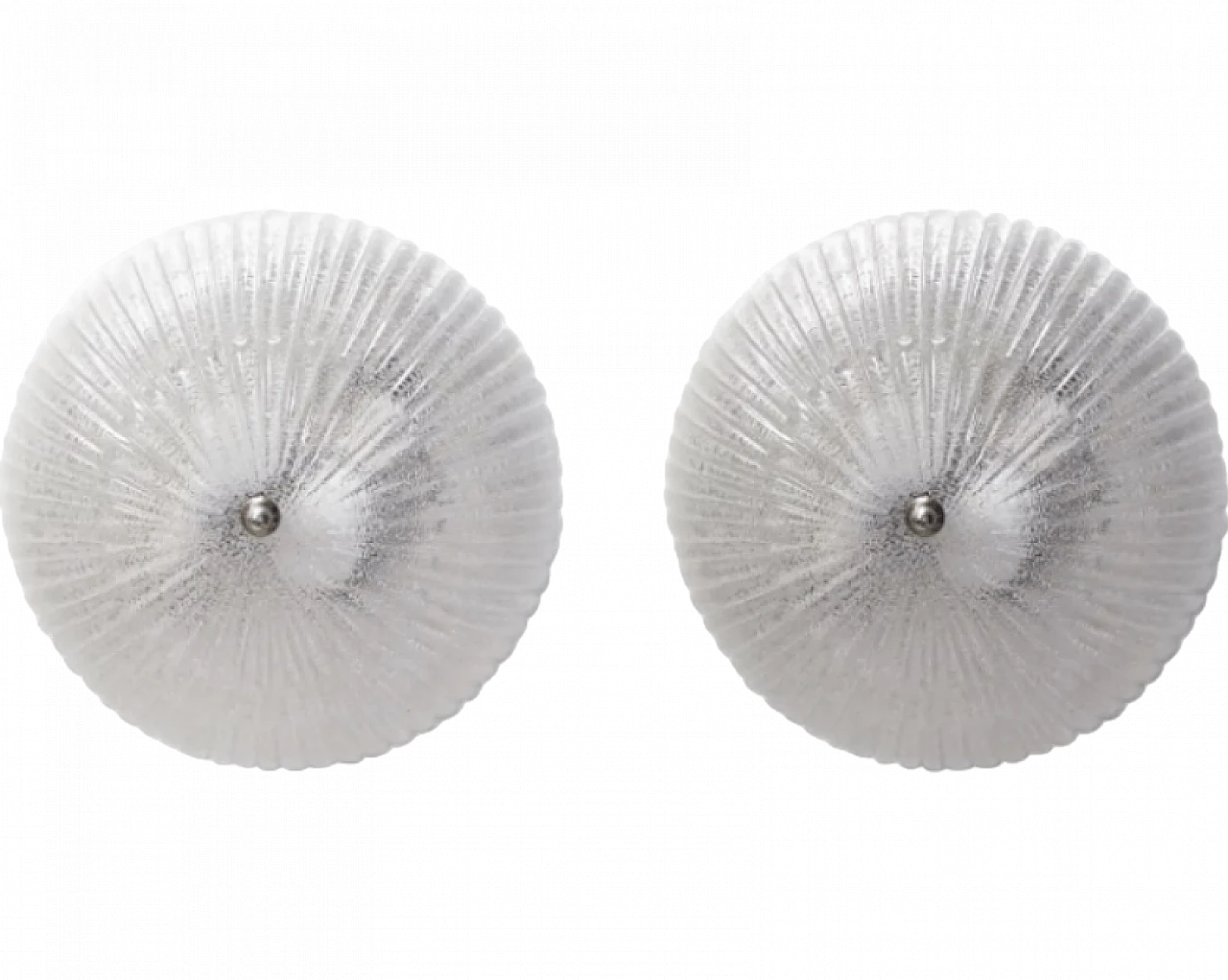 Pair of round ceiling lights in transparent Murano glass, 1970s 2