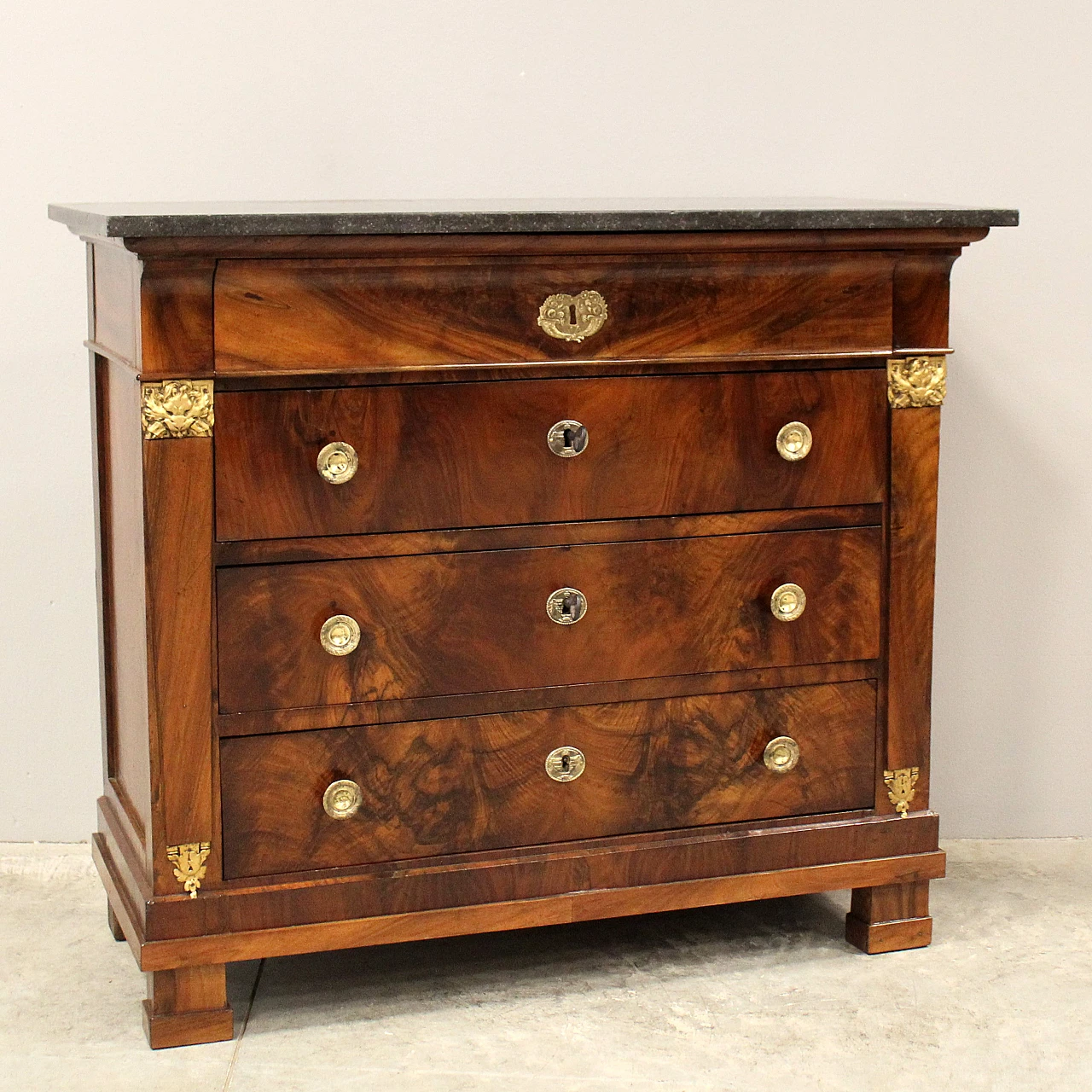 Empire chest of drawers in walnut, 19th century 1