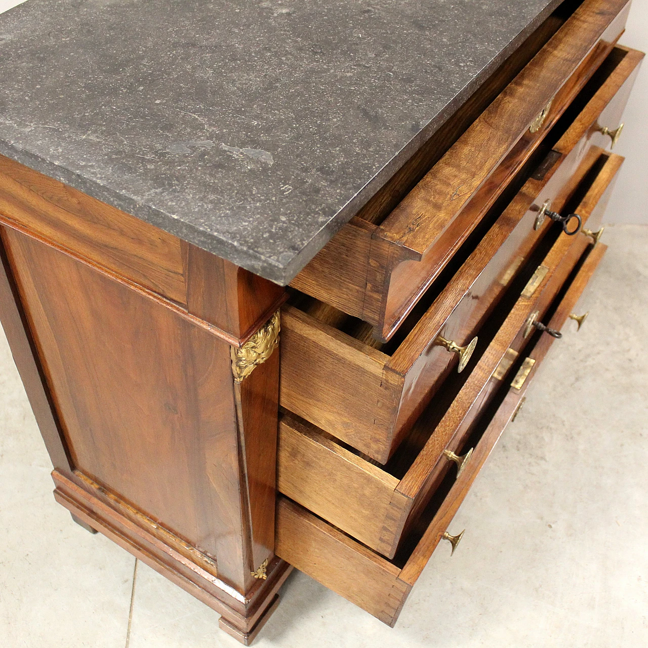 Empire chest of drawers in walnut, 19th century 12