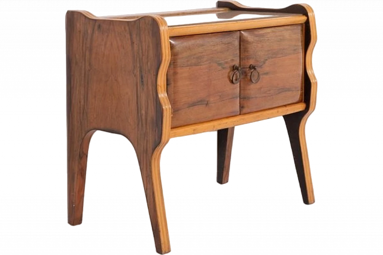 Mid-Century sculptural Nightstand in wood and glass, 1950s 8