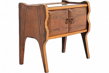 Mid-Century sculptural Nightstand in wood and glass, 1950s