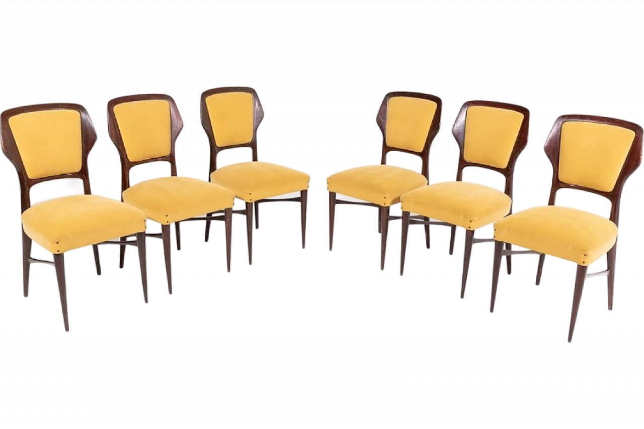 6 Chairs in walnut and velvet by Vittorio Dassi, 1960s 9