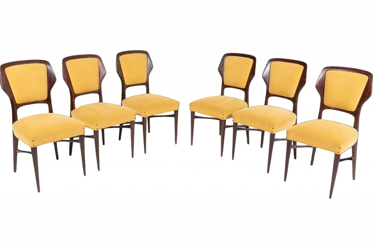 6 Chairs in walnut and velvet by Vittorio Dassi, 1960s 10