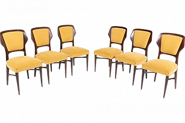 6 Chairs in walnut and velvet by Vittorio Dassi, 1960s