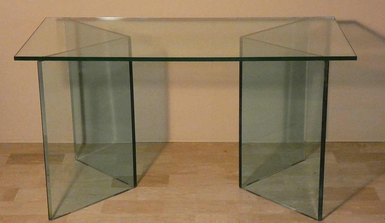 Bacco Transparent Glass Desk attributed to Tonelli, Italy, 1980s 1