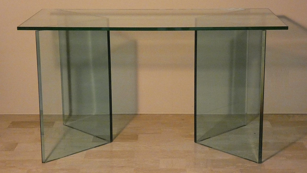 Bacco Transparent Glass Desk attributed to Tonelli, Italy, 1980s 2