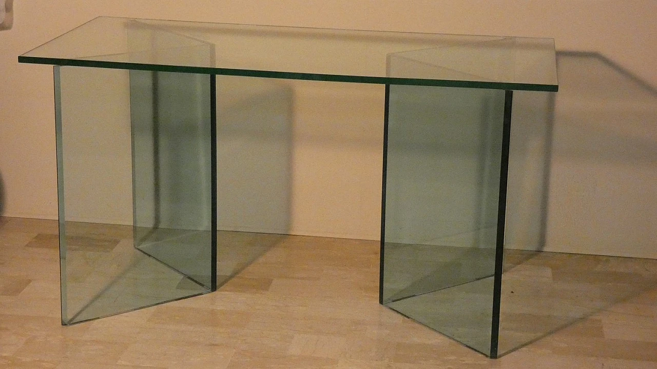 Bacco Transparent Glass Desk attributed to Tonelli, Italy, 1980s 3