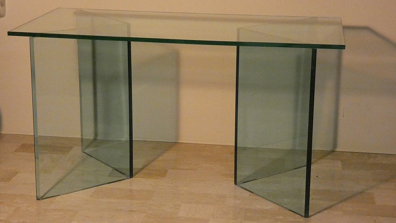 Bacco Transparent Glass Desk attributed to Tonelli, Italy, 1980s 4