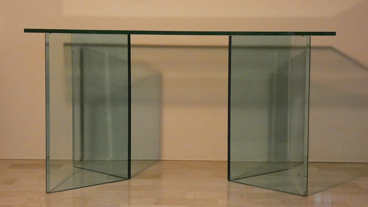 Bacco Transparent Glass Desk attributed to Tonelli, Italy, 1980s 5