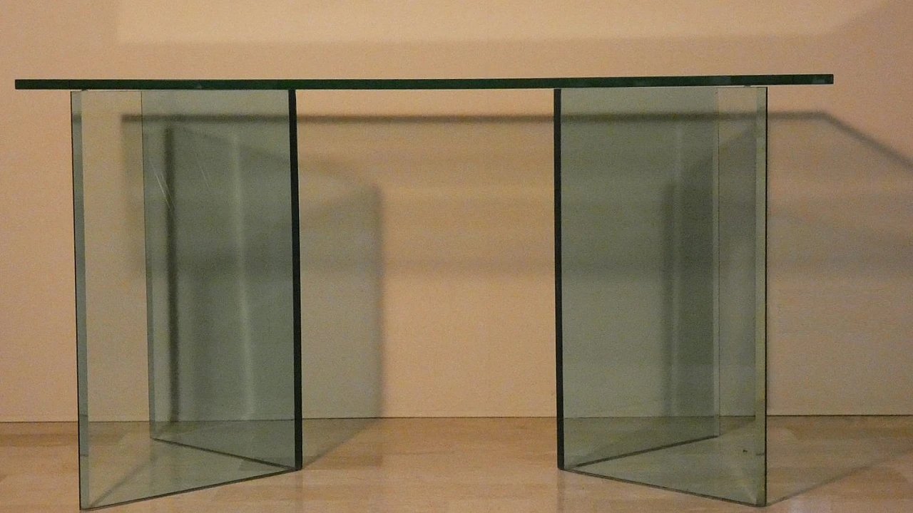 Bacco Transparent Glass Desk attributed to Tonelli, Italy, 1980s 6