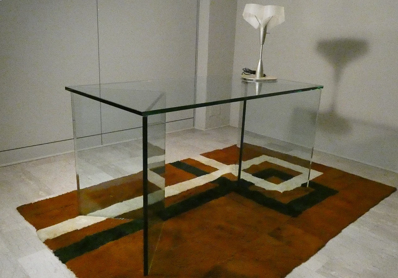 Bacco Transparent Glass Desk attributed to Tonelli, Italy, 1980s 24